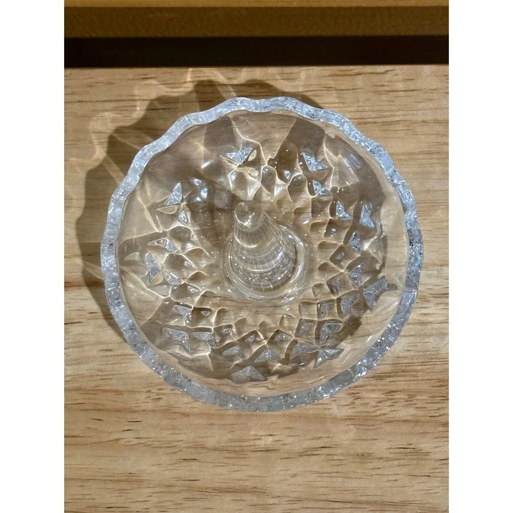 Vintage ClearPressed Glass Ring Holder Scalloped Edge Diamond Point Jewelry Dish
